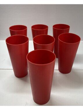 Vtg Tupperware ? Cups Harvest Red 6” Tall Picnic Tumblers 115 Made In USA Retro